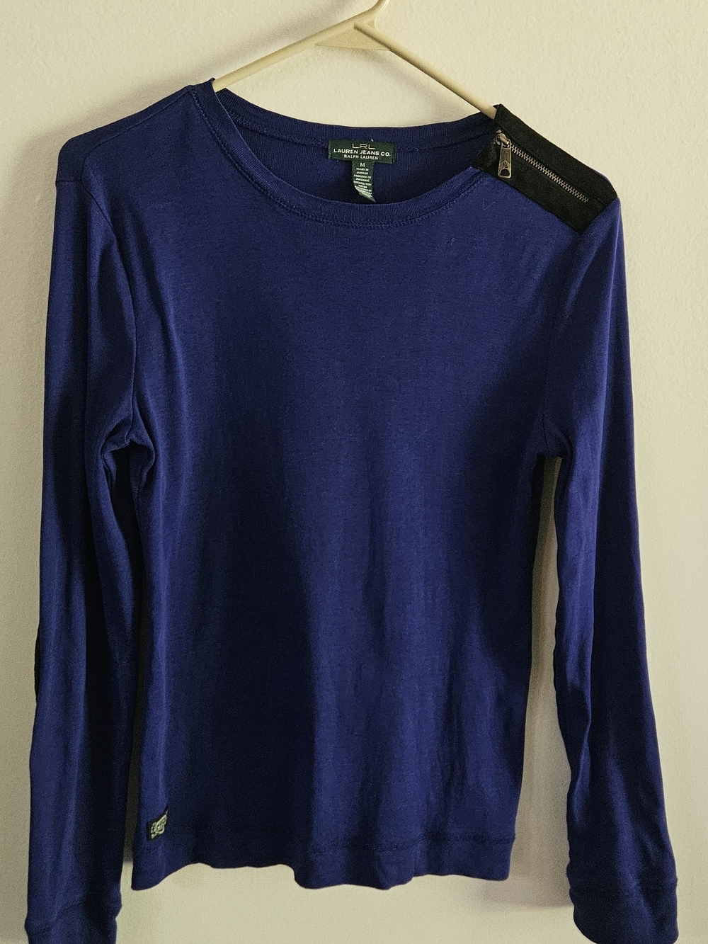 Vintage Lauren Ralph Lauren Long-Sleeve Blue Zip-Shoulder Shirt